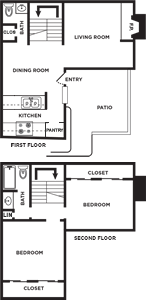 D - Two Bedroom / Townhome / One and 1/2 Bath - 1,120 Sq. Ft.*